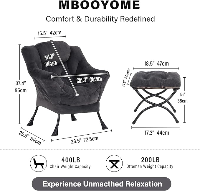 MBOOYOME Lazy Chair with Folding Ottoman, Modern Accent Lounge Armchair with