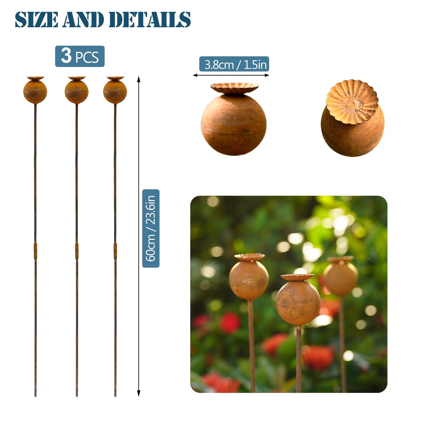 WHBIMGOOO Metal Flowers for Outside - 3PCS Decorative Garden Stakes, Flower Bed Decorations Outdoor, Metal Garden Yard Art Sculpture for Lawn Porch Pathway Patio