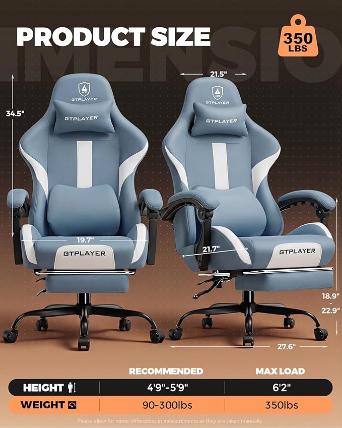 GTPLAYER Gaming Chair with Foot Rest & Pocket Spring Cushion, Ergonomic High