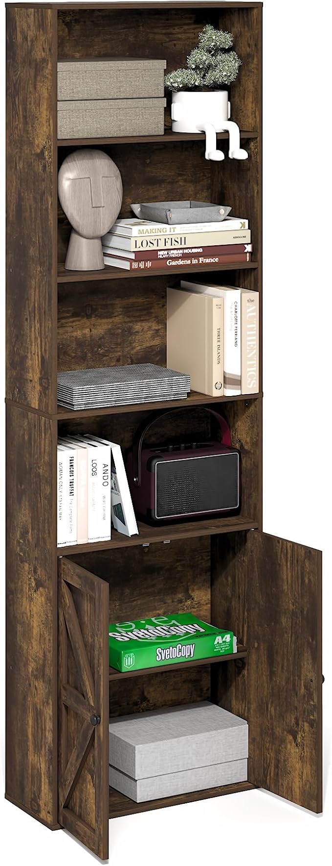 Furinno Jensen Book Shelf, 6-Tier Farmhouse Bookshelf, Display Bookcase