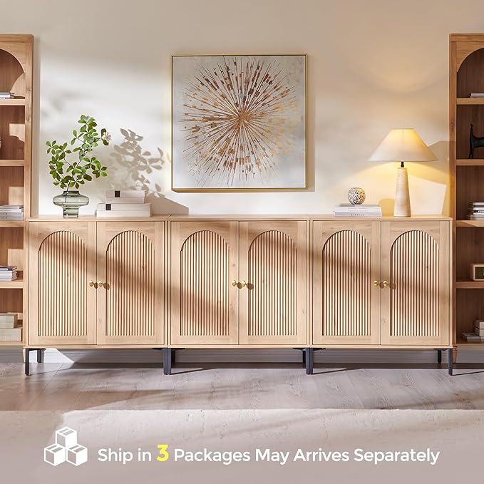 IFBUY Modern Sideboard Buffet Cabinet, 92.63" W Fluted Arched Buffet Cabinet