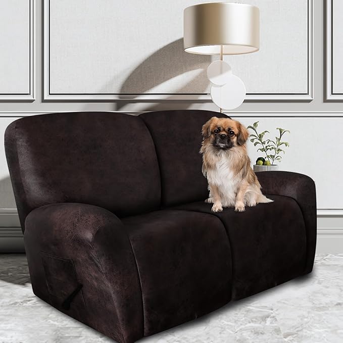 ANARACHON Leather Look Loveseat Recliner Covers Stay in Place 6-Piece Recliner