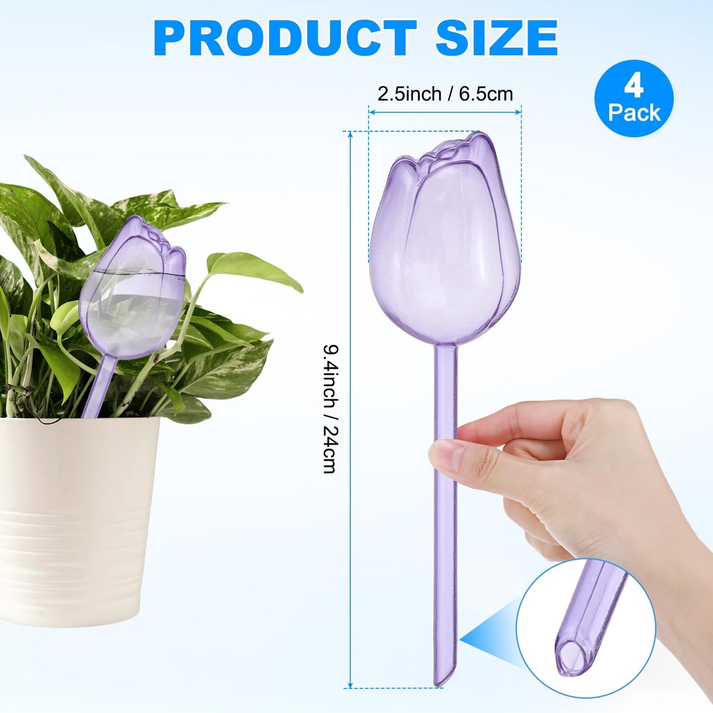 M METERXITY 4-Pack Plant Watering Globes, 9.4 Inch Plastic Self Watering Planter Insert for Indoor/Outdoor Plants, Self Water Devices [Purple]
