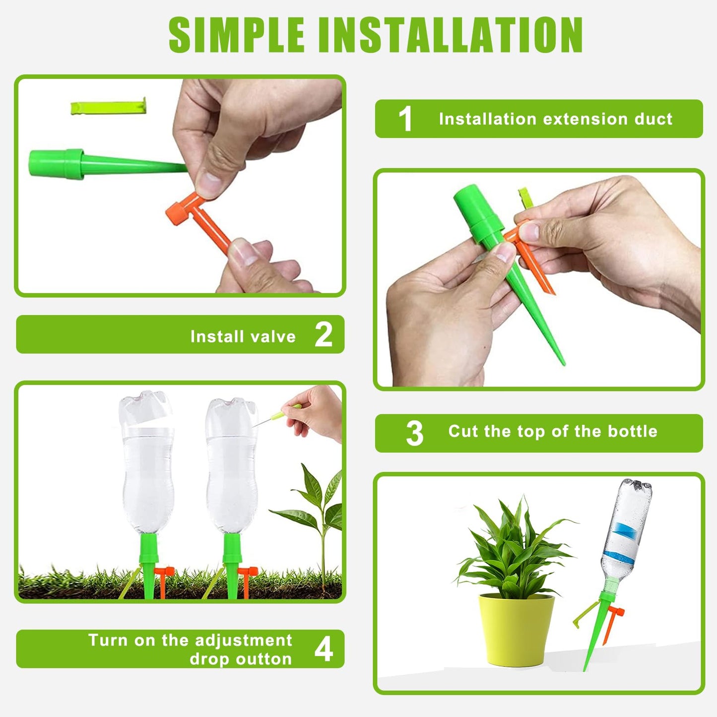 New Upgrade Plant Self Watering Spikes Devices, Plant Drip Irrigation System with Slow Release Control Valve Switch - Adjustable Watering Devices for Outdoor Indoor Garden Plants (15, Orange+Green)