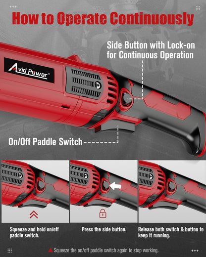 AVID POWER Angle Grinder 4-1/2 Inch 8.0 Amp 1000W Electric Grinder Tool 7-Variable-Speed Metal Grinder, 11,500 RPM, Paddle Switch with Lock-on Button, Cutting & Grinding Wheels and Side Handle