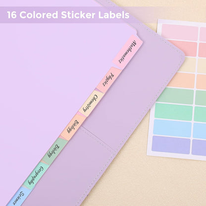 SKYDUE Durable Plastic 8-Tab Dividers, Big Tab Dividers for 3 Ring Binder, Write&Erase 3 Ring Binder Dividers with Tabs,with Sticker Labels, 1 Set, Pastel Color (Purple)