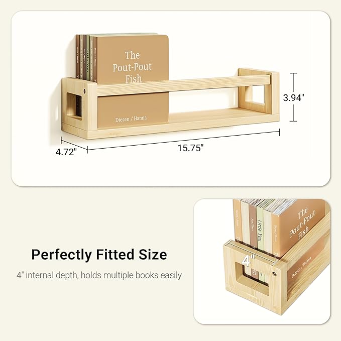 TidyCorner Upgraded Thick Floating Shelves, Solid Wood Bookshelf