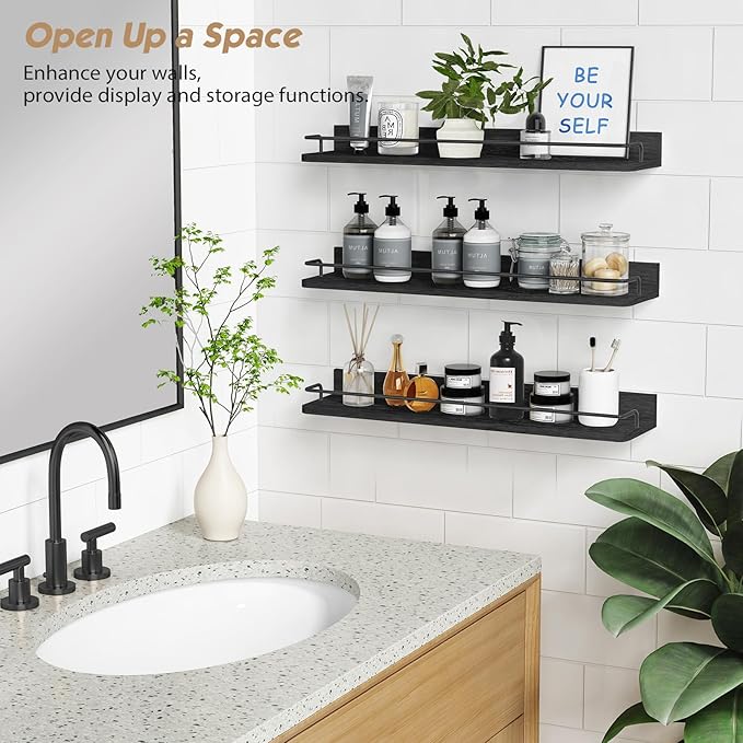 Forbena 24 Inch Wall Shelves for Bedroom 3-Pack, Vintage Large Floating Book