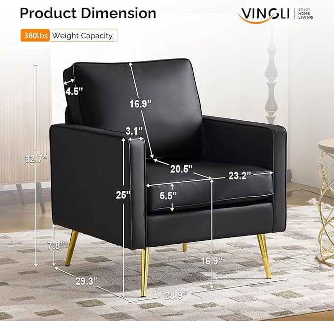 VINGLI Modern PU Leather Accent Chair, Single Sofa Chair