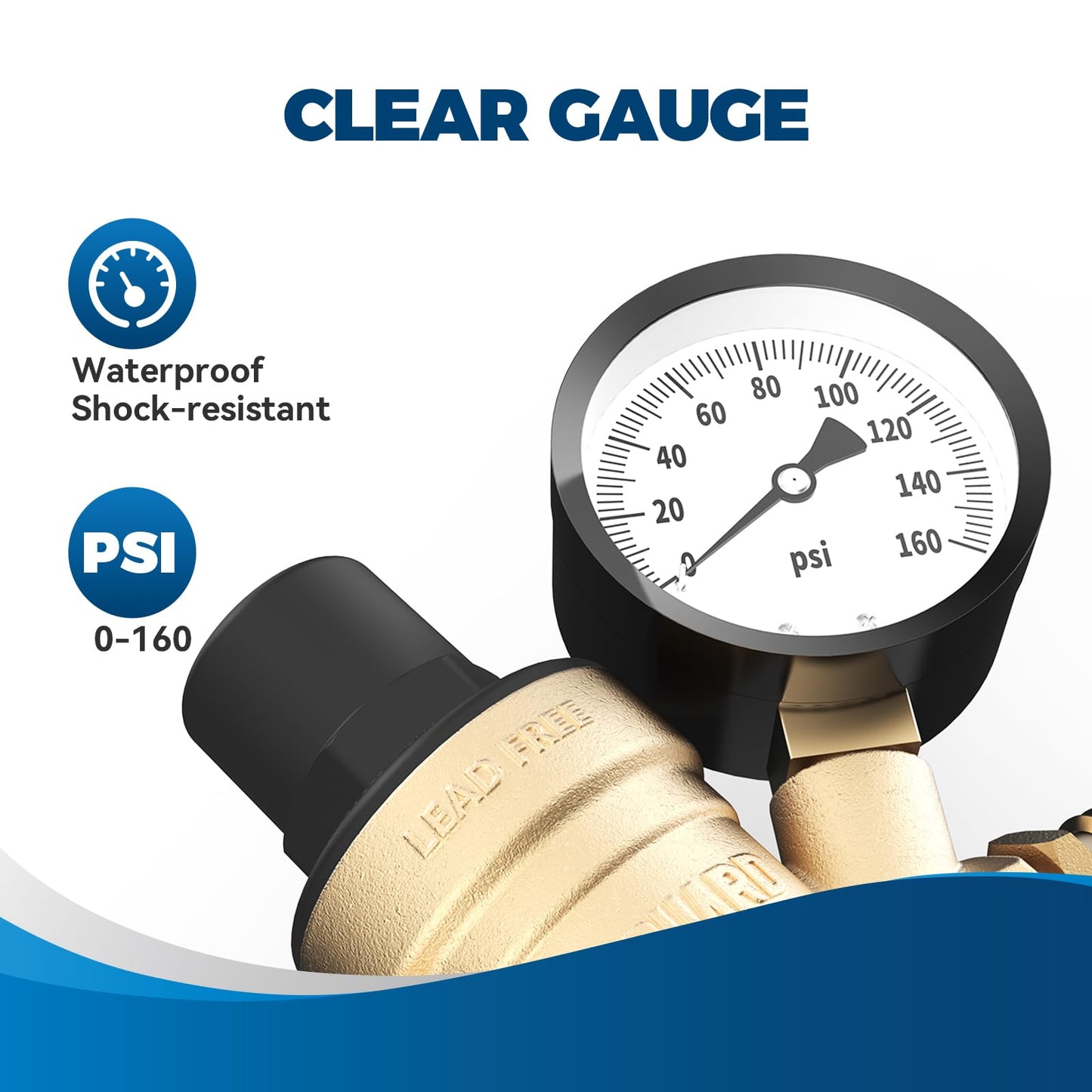 RVGUARD RV Water Pressure Regulator Valve, CSA Approved, Lead-Free Brass Adjustable Water Pressure Reducer with Gauge and Inlet Screen Filter for RV Camper Travel Trailer