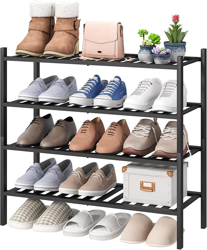 viewcare 4-Tier Black Bamboo Shoe Rack