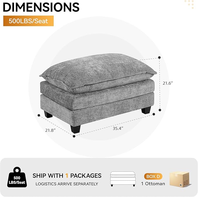 35‘’ Modern Chenille Cloud Sofa Ottoman, Rectangle Ottoman