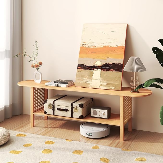 HollyHOME Bamboo TV Stand with Storage