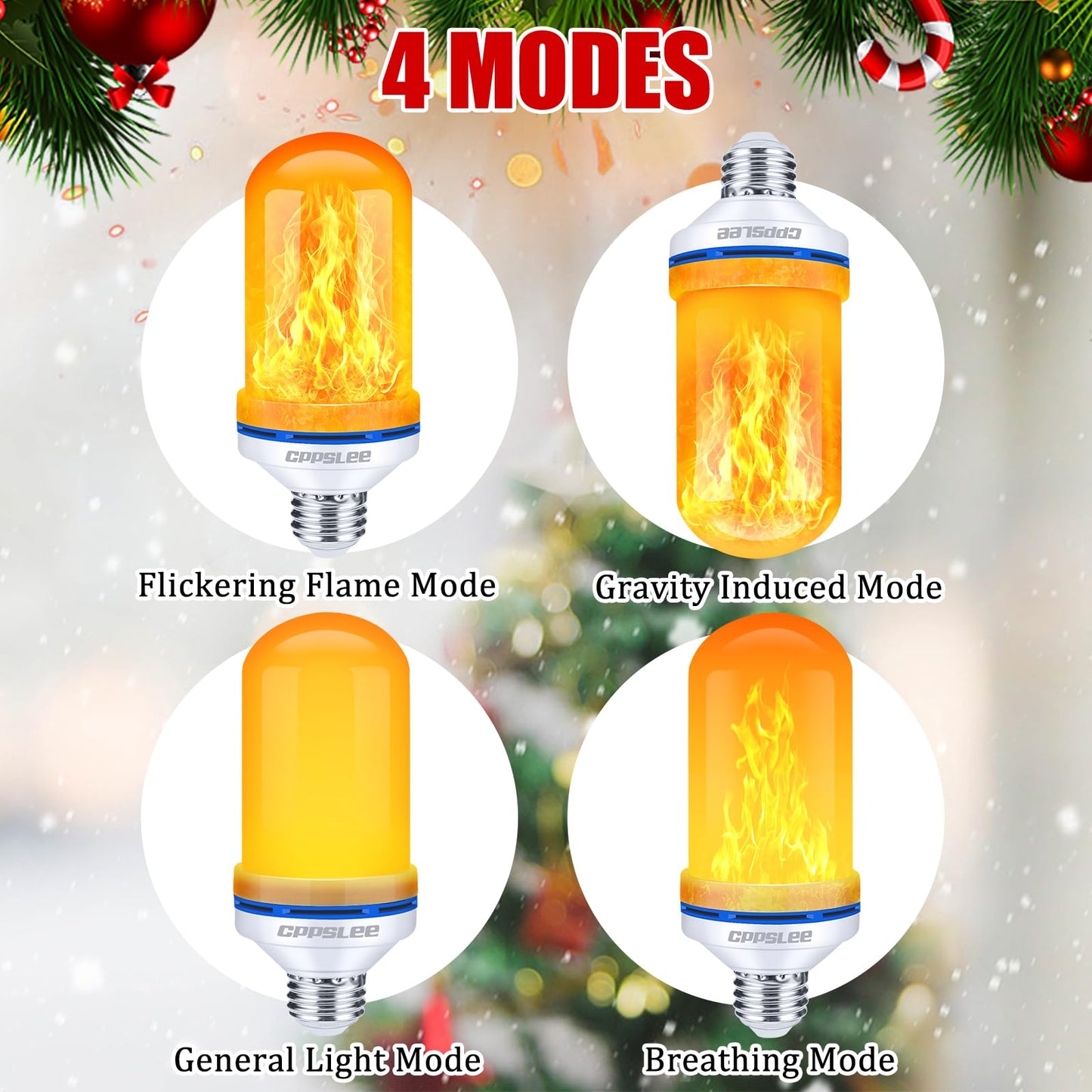 CPPSLEE Upgraded LED Flame Light Bulbs, 4 Modes Flickering Light Bulbs, E26 Base Fire Flame Bulb for Halloween Decorations Outdoor, Christmas Lights Patio Indoor Home Decor (Yellow, 2 Pack)