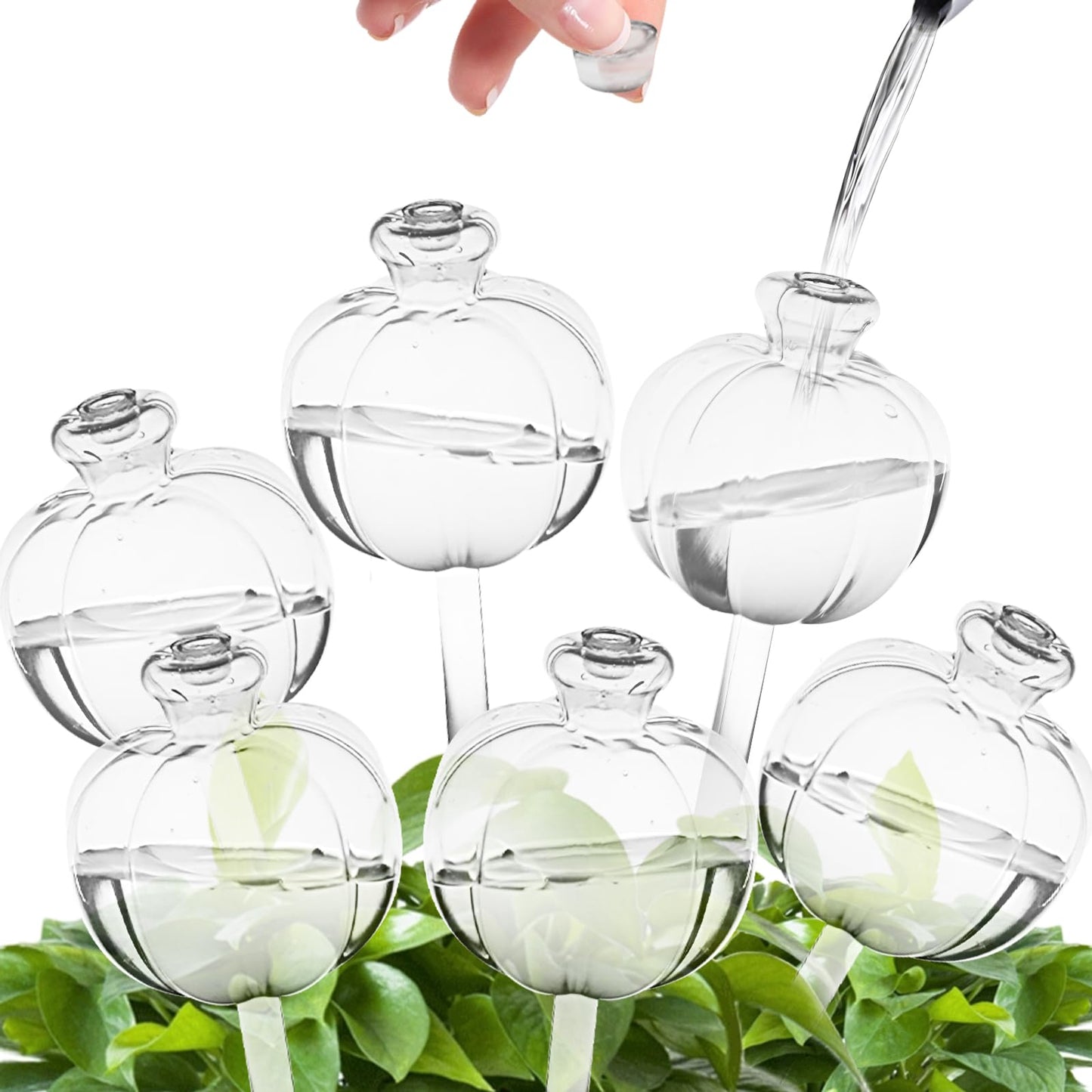 Suyeah 6 Pack Plant Watering Globes Top Fill, Self Watering Planter Spikes Insert, Self Watering Planter Insert Plant Watering Devices Plant Watering Bulbs for Indoor and Outdoor (Pumpkin)