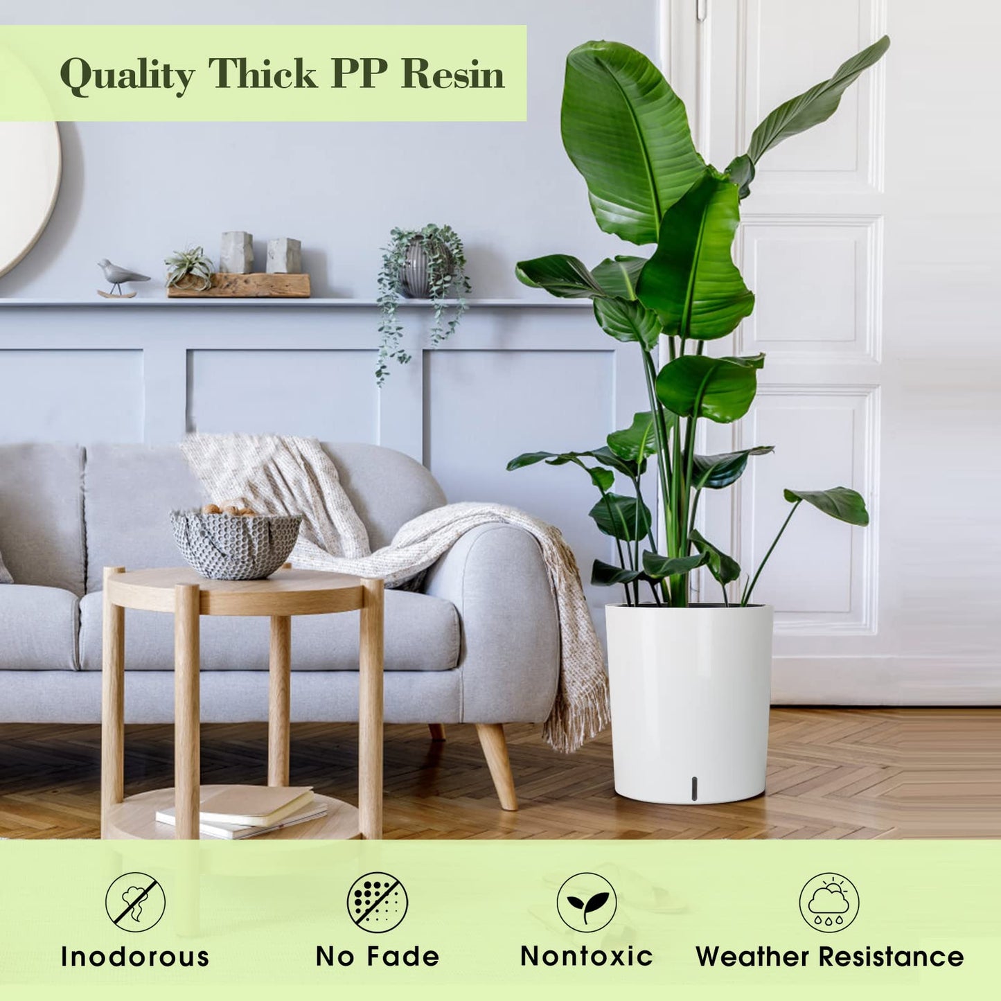SAROSORA Large Round Self Watering Planter Pot 12.5'' 2-Pack for Home Garden Patio Tall Tree(White 2-Pack)