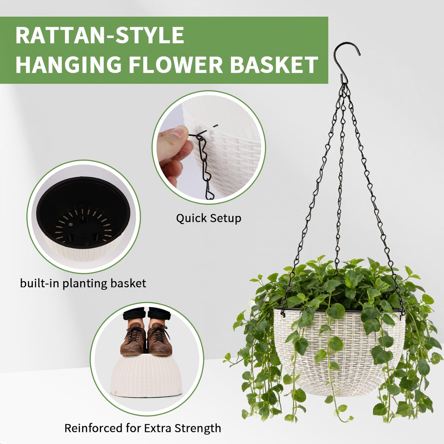 4 Sets of 8.2 Inch Self Watering Hanging Planter Flower Pots, Suitable for Indoor and Outdoor Plant Flower, Basket Flower Pots with Hanging Chains, Spray Bottles, Planting Tools, Hook (White)