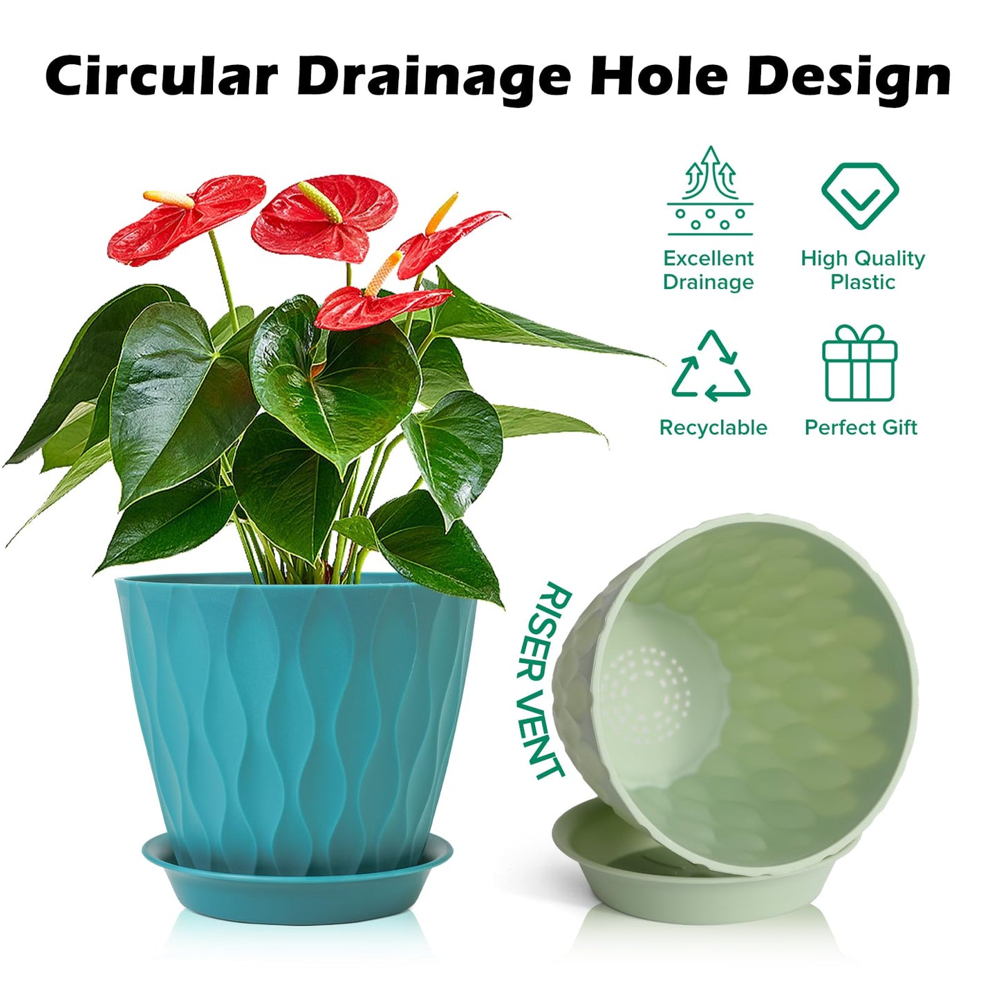 GARDIFE 7/6.5/6/5.5/5/4.5/4 inch Plant Pots, 7 Pack Flower Pots Indoor Outdoor, Planters with Drainage Holes and Tray Saucers (Color-Red)