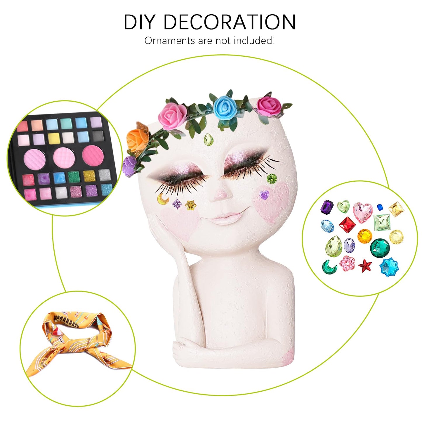 CASANIA Closed Eyes Girl Head Planter Pot with Drainage Hole, Resin Face Planter for Succulents Small Plants, Indoor Outdoor Whimsical Decor for Home Garden Office, Gift for Plant Lovers