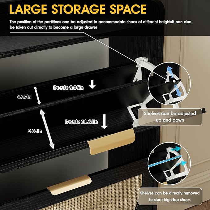 Maupvit Large Rattan Shoe Storage Cabinet