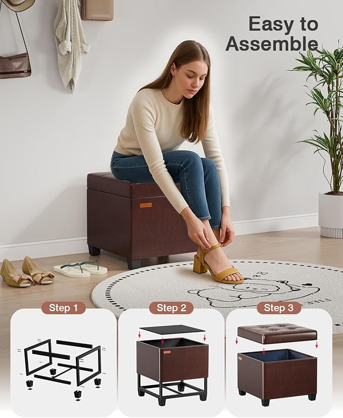 ABHENG Synthetic Leather Cover Steel Frame Ottoman