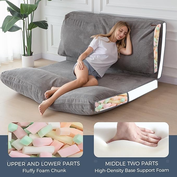 MAXYOYO Folding Sofa Bed, Extra Thick and Long Floor Sofa Convertible Sleeper