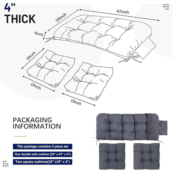 3 Pcs Wicker Chair Cushions Patio Loveseat Chaise Cushion Set