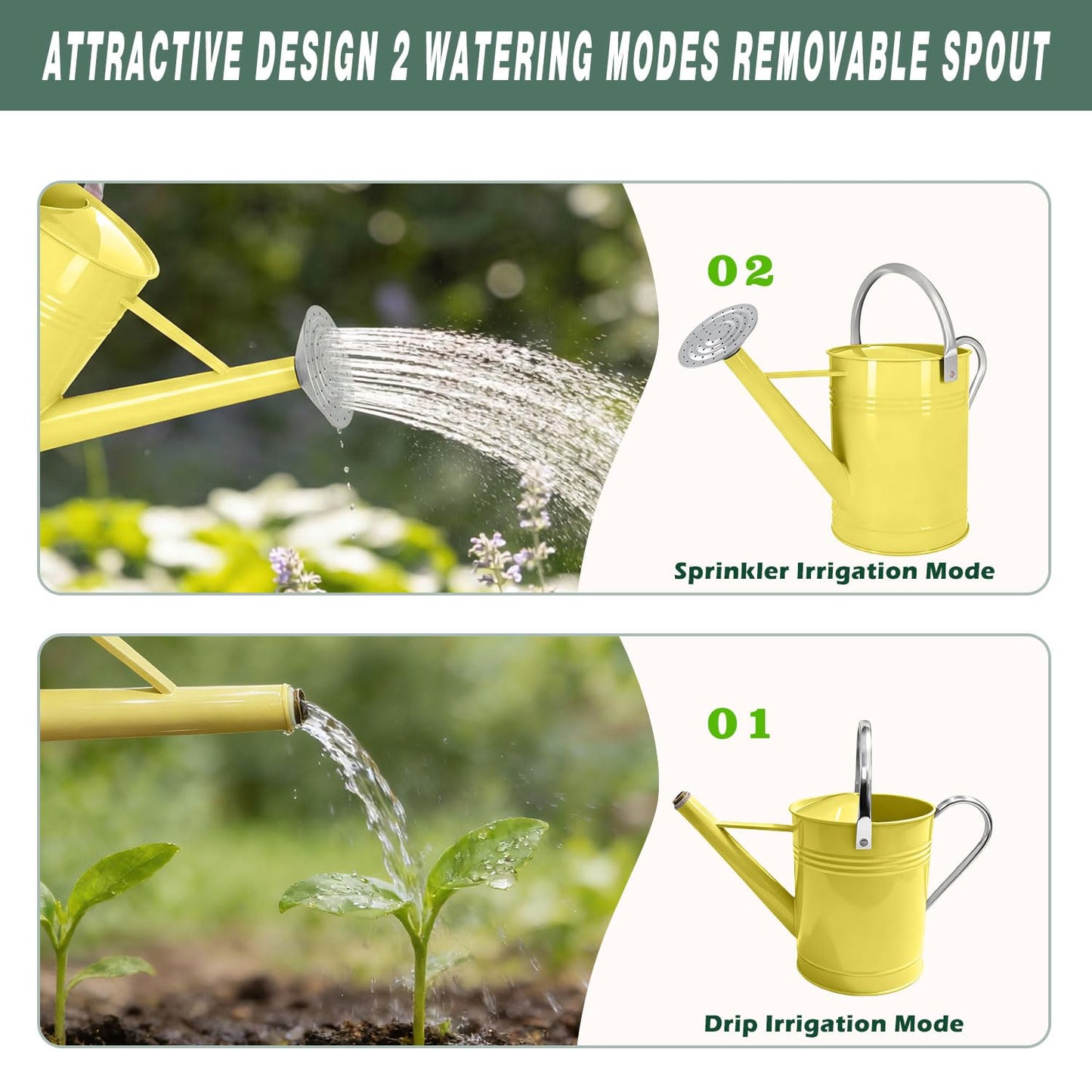 Metal Watering Can for Outdoor Plants, 1.7 Gallon Yellow Garden Watering Can for Flower, Houseplants, Galvanized Finish