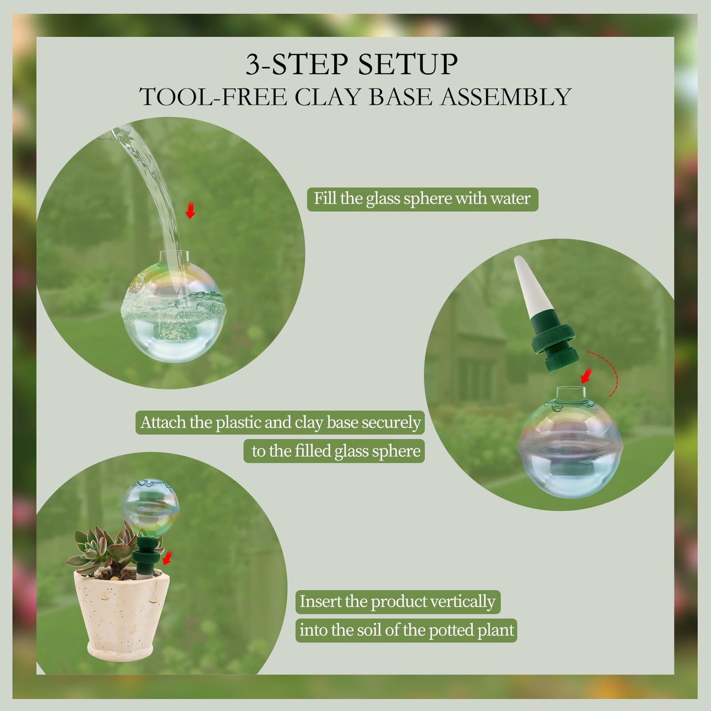 Floreevo 4 Pack Glass Self-Watering Globes for Plants, 6oz Automatic Plant Waterer Bulbs with Terracotta Slow Release Spikes, Vacation Indoor Outdoor Houseplant Watering Devices