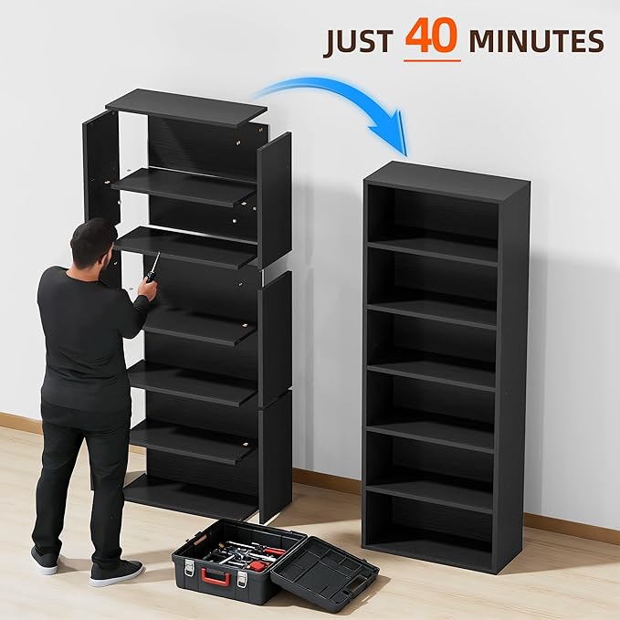 Furniwell 71" Tall Bookcase Bookshelves, 6 Tier Floor Standing Bookcases Open