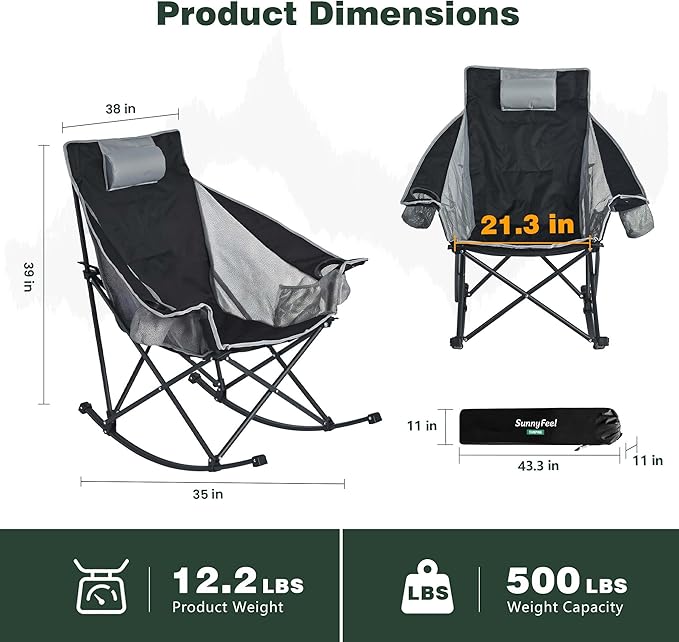 SUNNYFEEL Oversized Rocking Camping Chair, Fully Padded Patio Chair