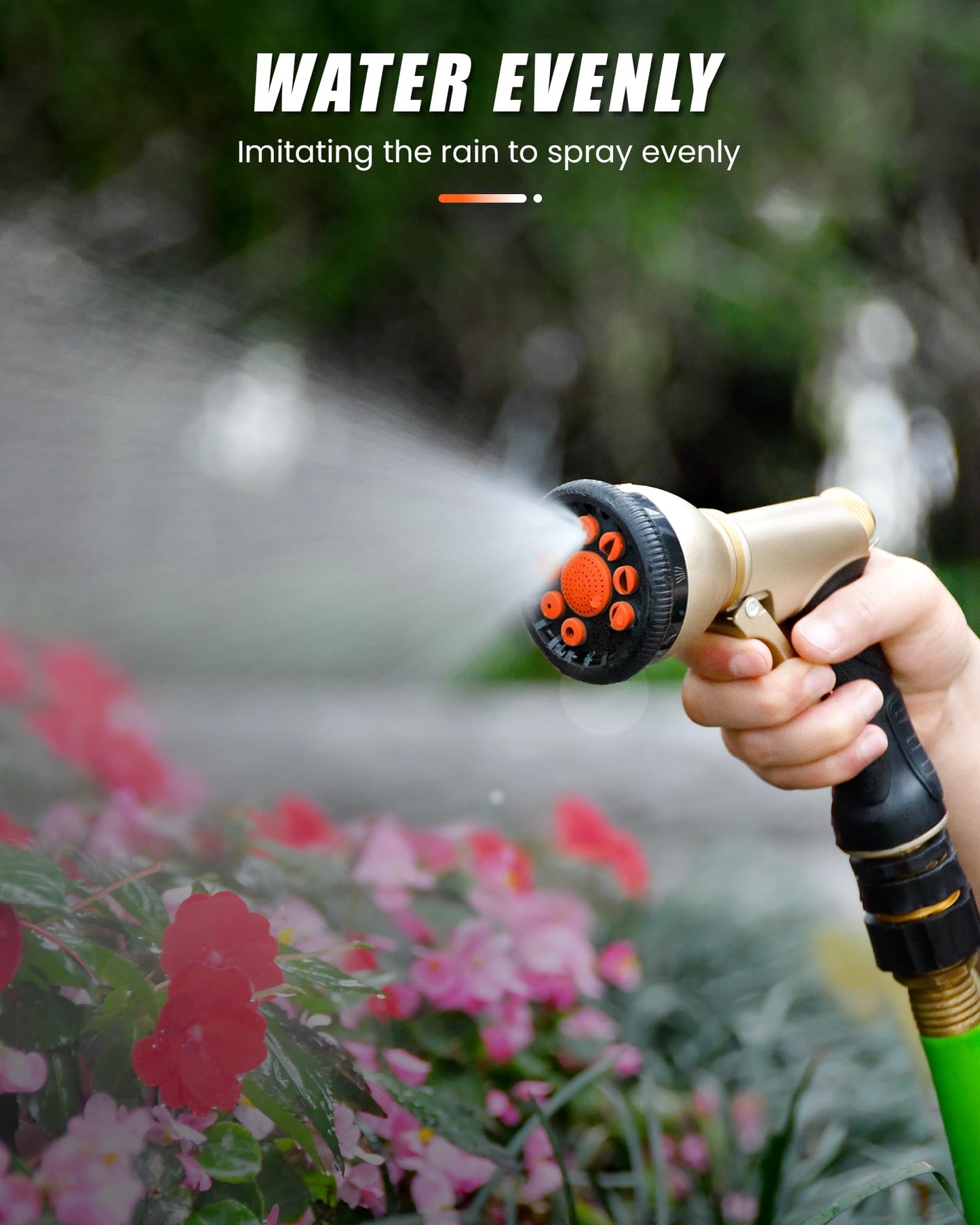 RAINPOINT Garden Hose Nozzle, 9 Spray Patterns Hose Sprayer Nozzle, Heavy Duty Metal Water Hose Nozzle, Adjustable Hand Sprayer, Watering Plants and Lawn, Pet Showering, Orange