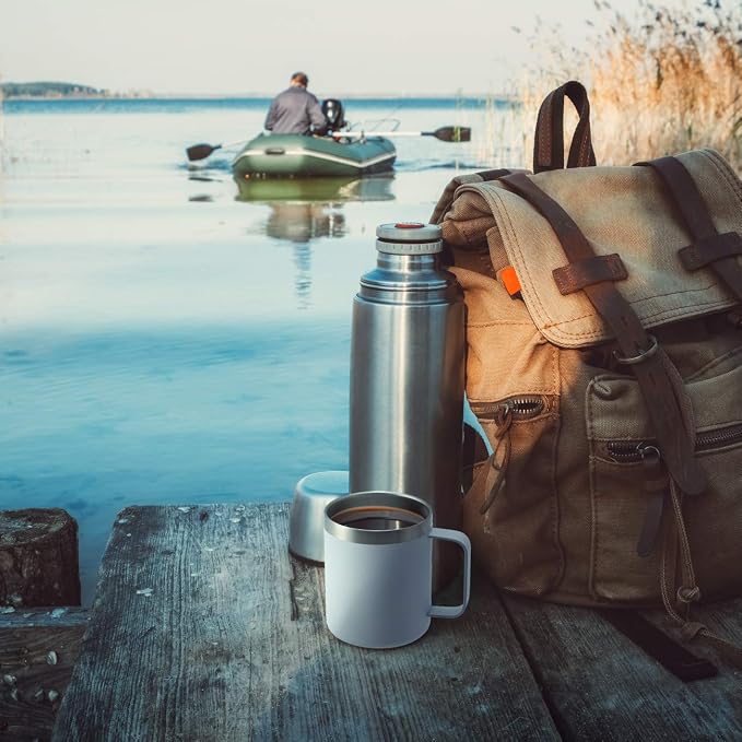 12oz Stainless Steel Insulated Coffee Mug with Handle, Double Wall Vacuum Tumbler Cup with Fliping Lid, Navy, 2 Pack