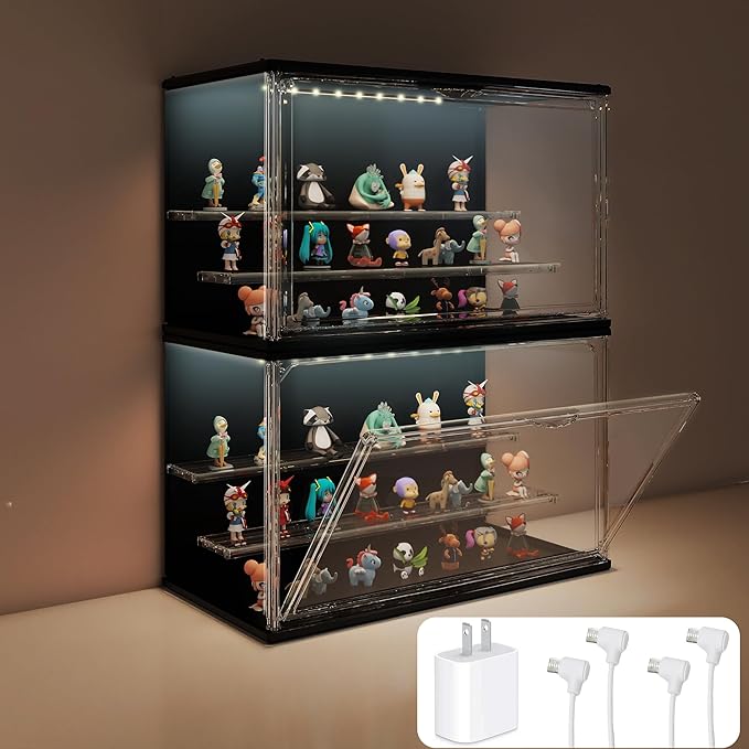 2PCS Clear Display Case for Collectibles, 3-Tier Adjustable Display Case
