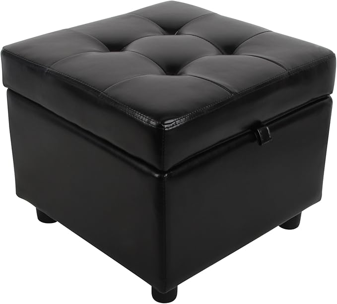 H&B Luxuries Tufted Leather Square Flip Top Storage Ottoman Cube Foot Rest
