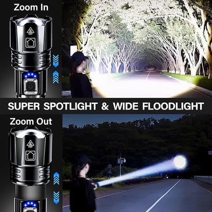 AKNEAR Rechargeable LED Flashlight 99000 High Lumens, Super Bright Flashlights with Zoomable & USB C Rechargeable & 5 Light Mode & IPX7 Waterproof, Powerful Flash Light for Home, Hiking, Camping