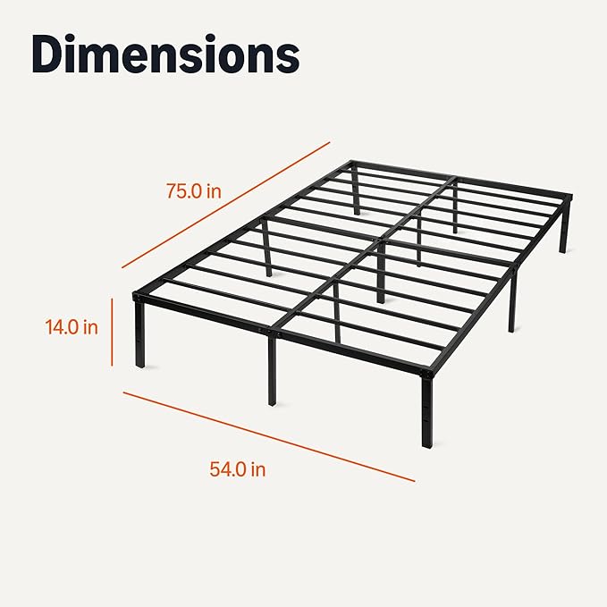 Amazon Basics - Metal Bed Frame, Non-Foldable Platform Bed, Easy Assembly