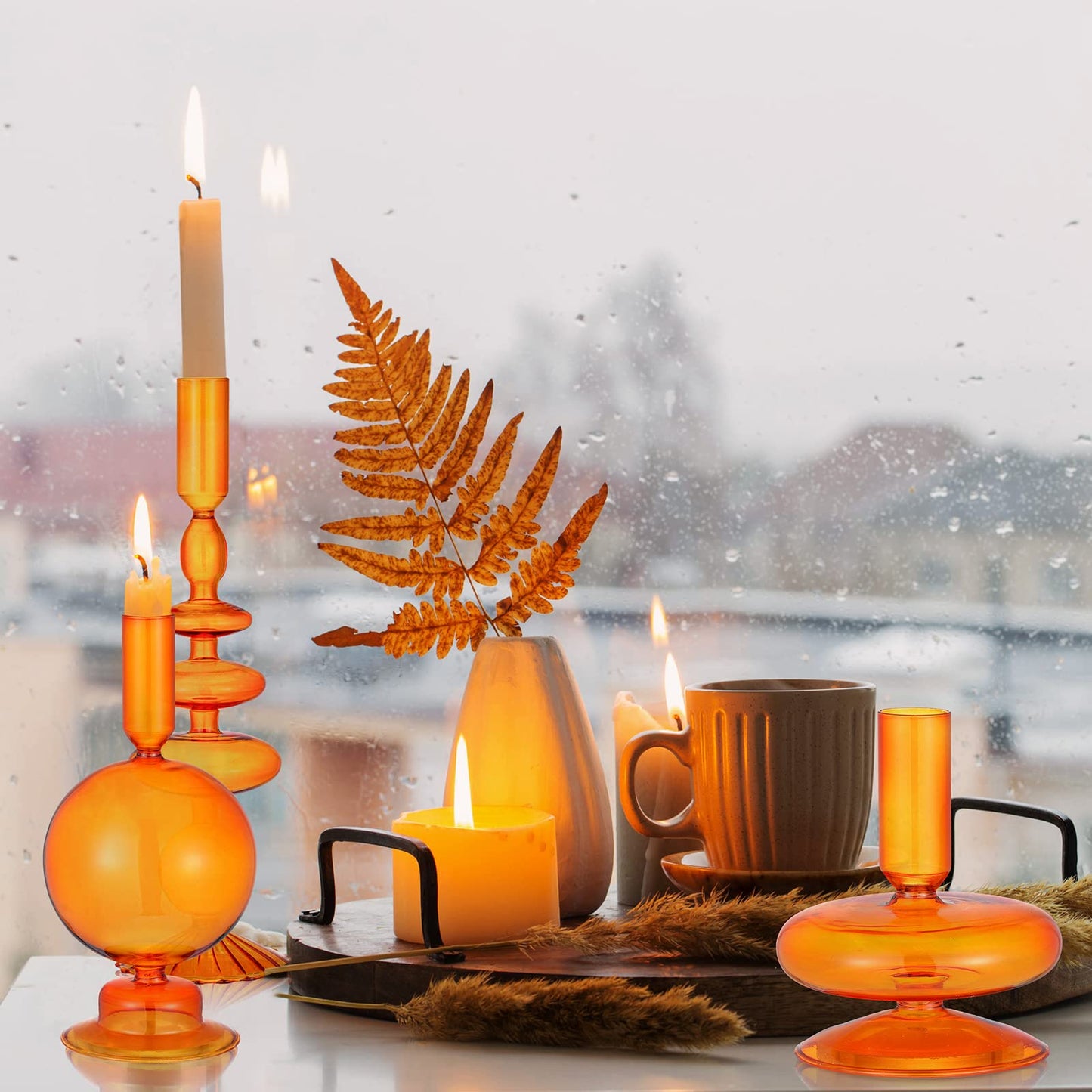Rtteri 3 Pcs Glass Candlestick Holders Glass Candle Holders Groovy Wavy Elegant Taper Candle Stick for Wedding Home Birthday Party Easter St Patricks Day Decoration Windowsill Decor(Brown)