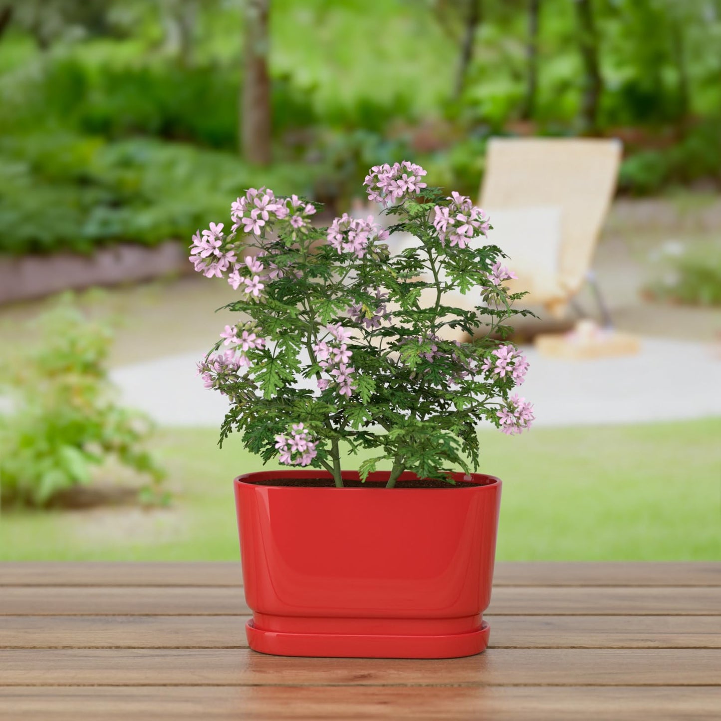XiHuaer 8.9x4.5x5.3 Inch Ceramic Planter with Drainage Hole and Saucer, Indoor Outdoor Plant Pot for Plants, Red