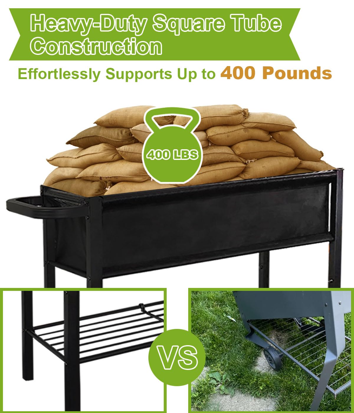 Fiwithy Raised Garden Bed with Legs for Outdoor Plants, Standing Elevated Planter Box Cart on Wheels for Vegetables Flower Herb Patio, Black
