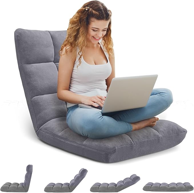Folding Floor Gaming Chair 14-Poistion Cushioned Adjustable Floor Lazy Sofa