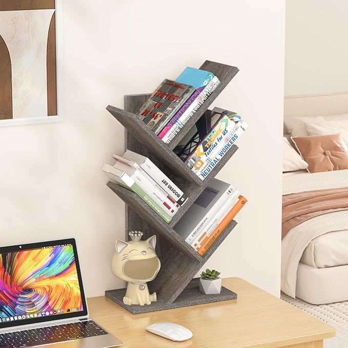 SHEEPAM 5 Tier Tree Book Shelf, Small Desktop Bookshelf