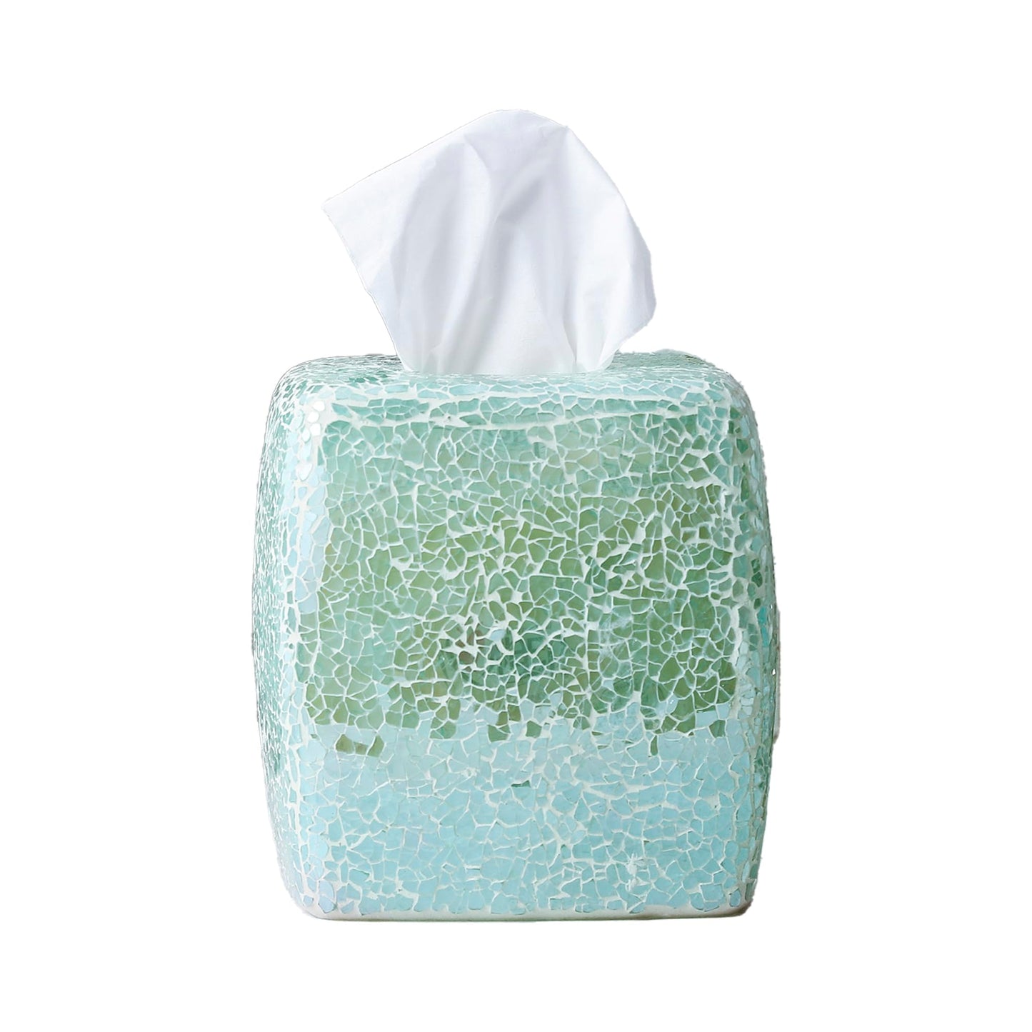 Handmade Mosaic Glass Tissue Box Cover, Square Decorative Holder, Turquoise Color