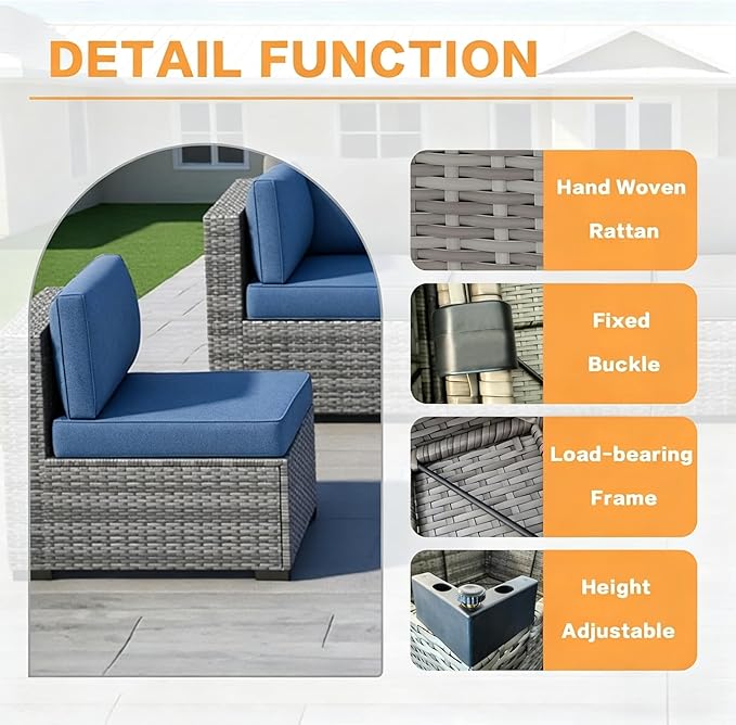 MOCHITO 5 Pieces Outdoor Patio Furniture Sets, All-Weather Sectional Sofa Grey