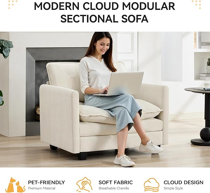 WUTUTUEE 41'' Modern Chenille Oversized Chair, Upholstered Accent Living Room