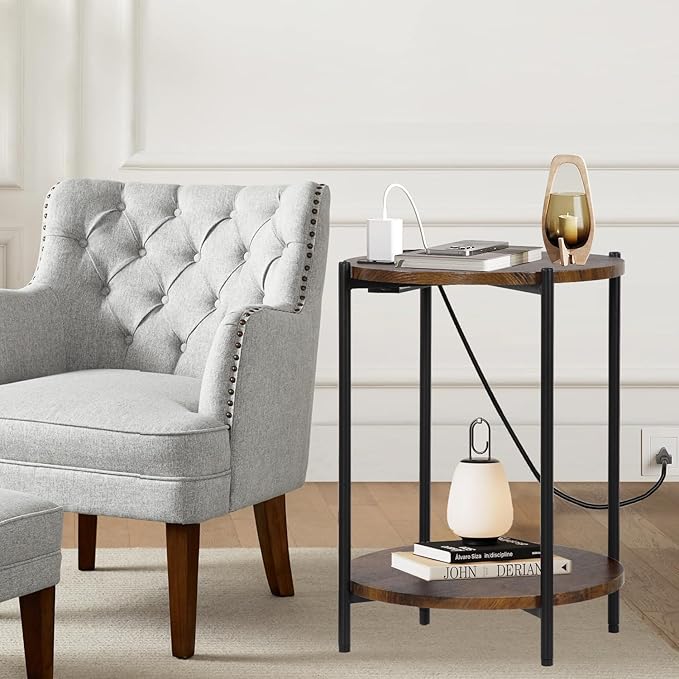 Gawicpy 2 Tier Round Side Table, Folding End Tables Coffee Table Simplistic