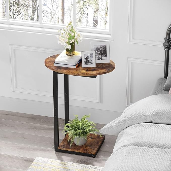 Hosfais Small Side Table Set of 2, C-Shaped Wood Sofa End Table