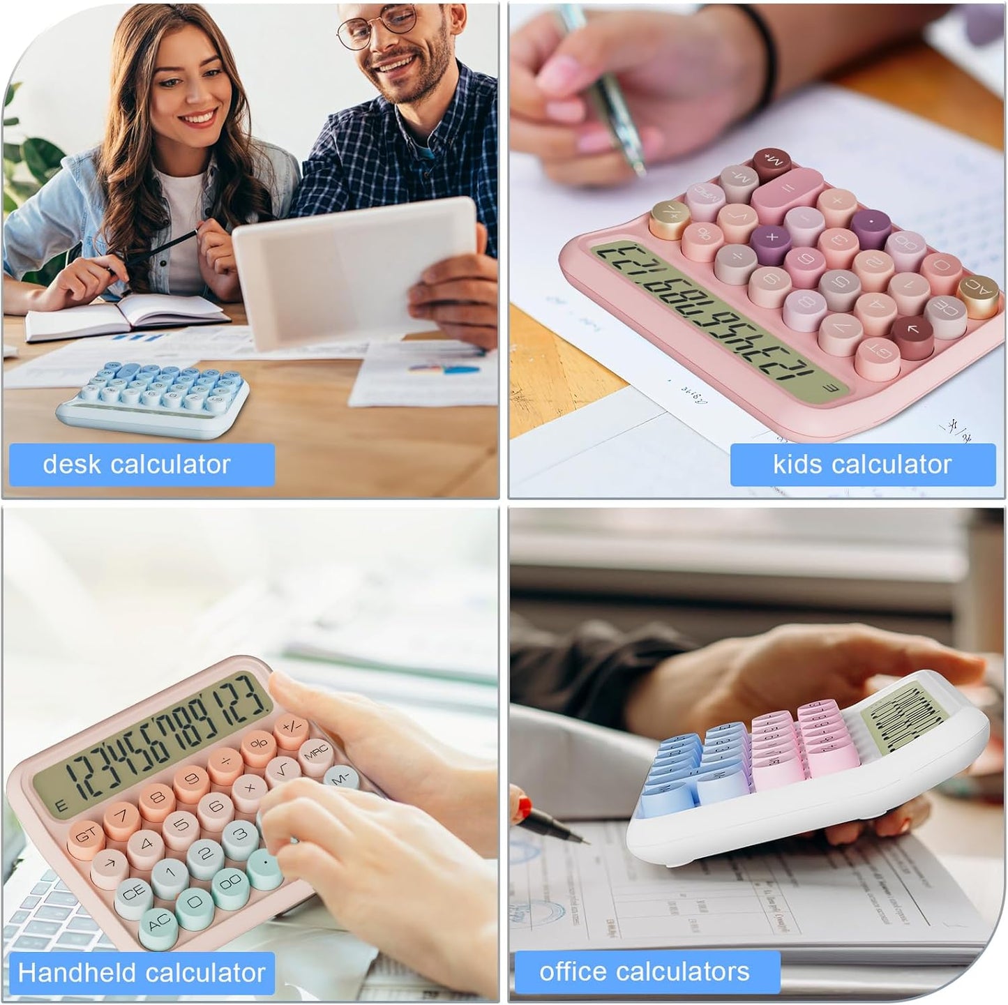 Mechanical Calculator 12 Digit Extra Large 5-Inch LCD Display, DECKLIT Battery Desk Calculator, Big Buttons Easy to Press Use as Office Calculators Desktop, 15°Tilt Screen for Kids Calculator(Cream)
