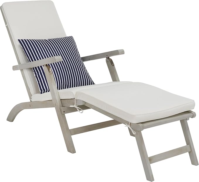 SAFAVIEH Outdoor Collection Palmdale Grey Solid Wood/Beige Cushion
