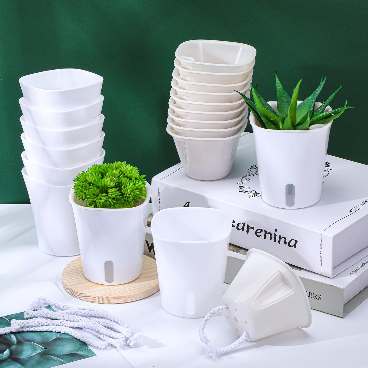 HekouJiub 20 Sets 3" Self Watering Pots, White Self Watering Planters for Indoor Plants, Small Plastic Self Watering Garden Pots with Level Indicator and Vents for House Plants, Flowers